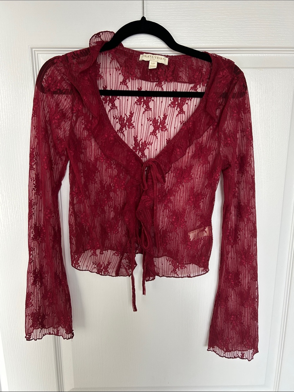 Delicate Sheer Tie-Front Blouse in Wine